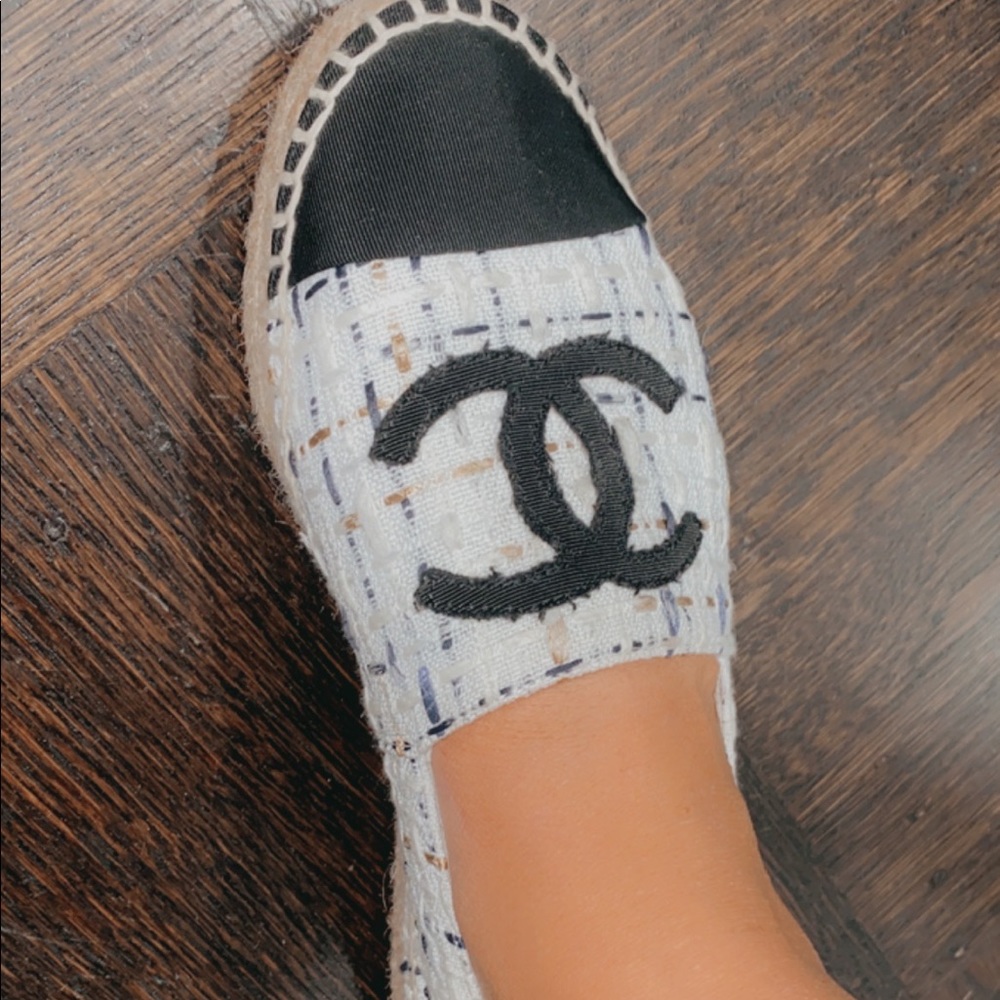 Chanel espadrilles Women’s Slip On Shoes flats loafers EUR 37 black white tweed - Picture 6 of 7